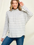 Grey and White Striped Mock Long Sleeve