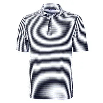 Cutter & Buck Navy and White Stripe Men's Polo